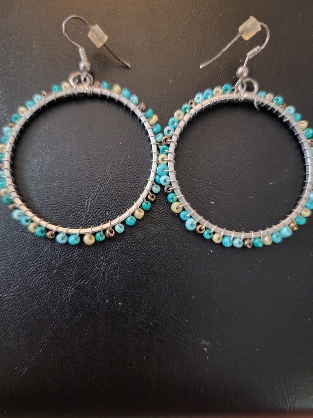Turquoise Beaded Hoop Earrings - Women's Jewelry Hand Crafted